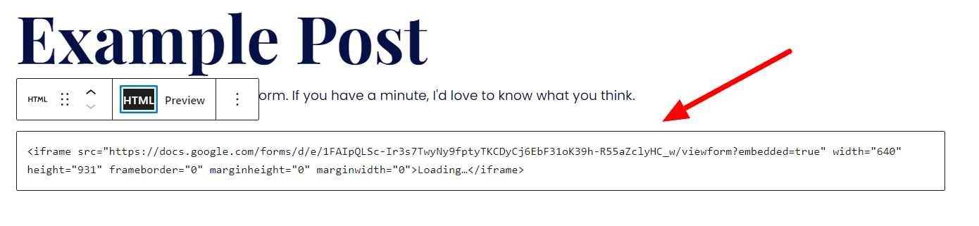 Image accompanying: Step 5: Paste iFrame where you need the form