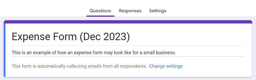 Image accompanying: Step 1: Create a new expense form on Google Forms