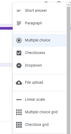 Image accompanying: Question type drop-down