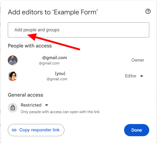 Image accompanying: Option 1: Add collaborators to Google Forms or Google Sheets