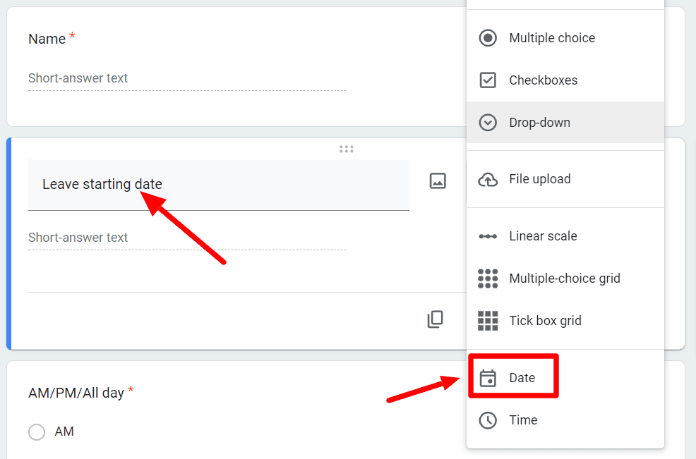 Image accompanying: Step 4: Include date questions for PTO timeframe