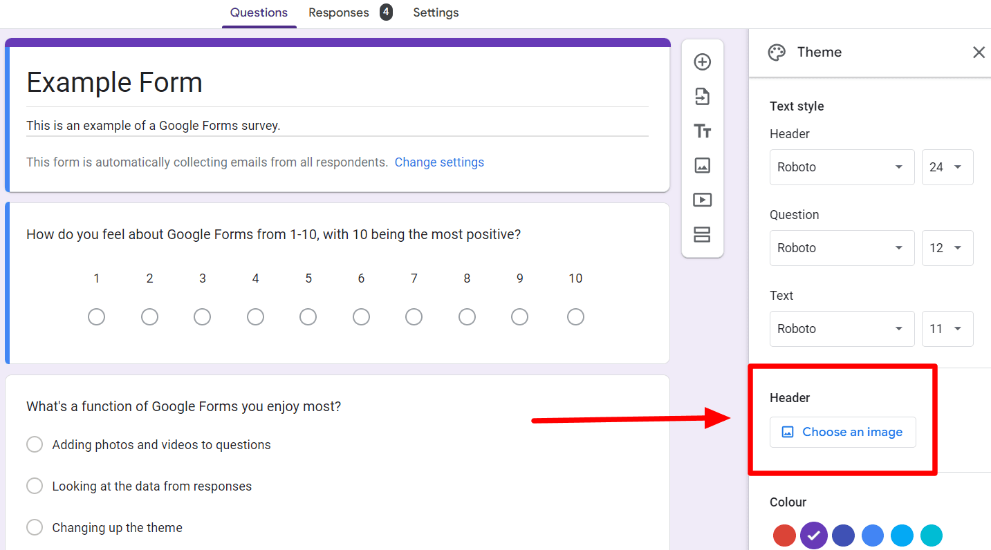 Image accompanying: Step 3: Choose a header image for Google Forms
