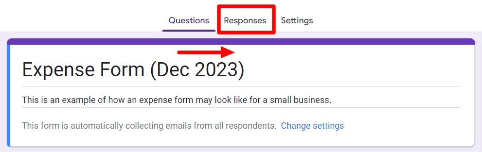 Image accompanying: Step 3: Link to an expense spreadsheet for responses