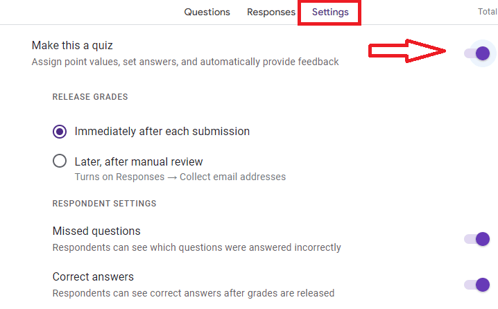 Image accompanying: Step 1: Make your Google Form a quiz