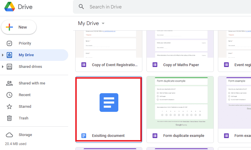 Image accompanying: Step 1: To create a fillable form start by opening a new Google Doc