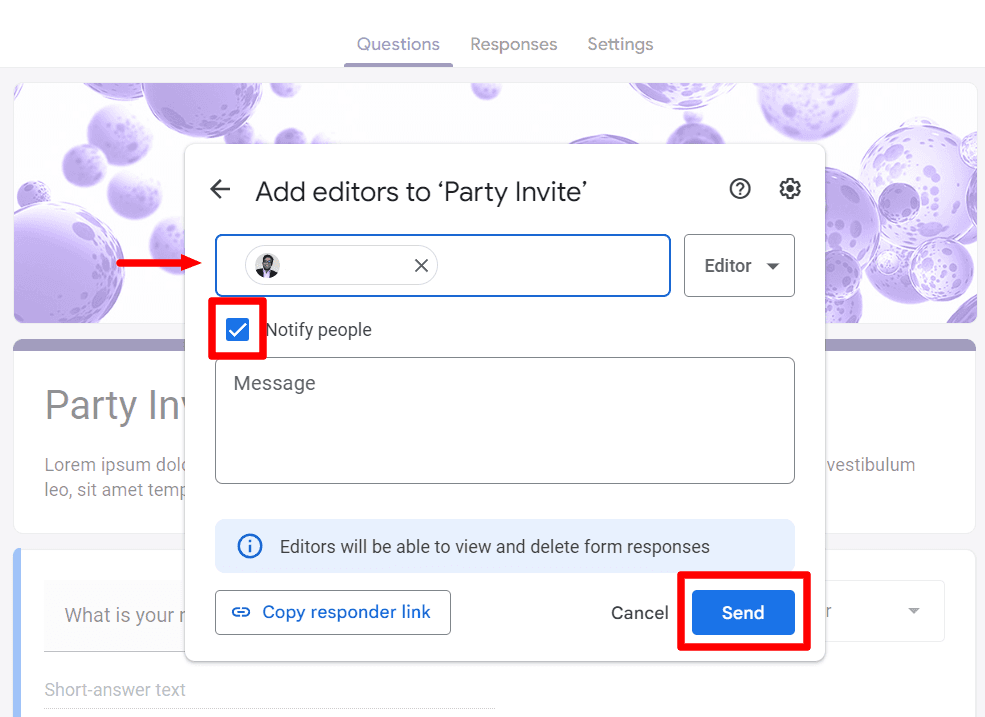 Image accompanying: Step 3: Share a Google Form by adding collaborators