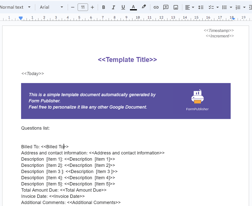 Image accompanying: Step 3: Set up your response document template