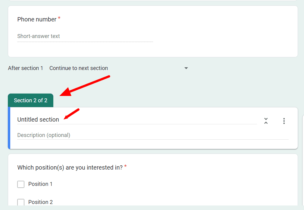 Image accompanying: Step 3: Separate questions into sections