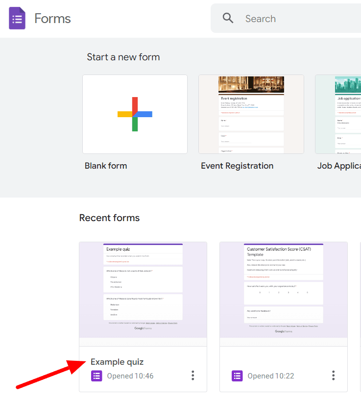 Image accompanying: Step 1: Open your Google Forms quiz