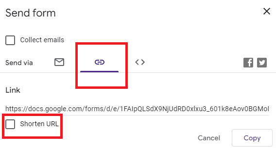 Image accompanying: Step 4: Preview and share the shortened URL of your Google poll