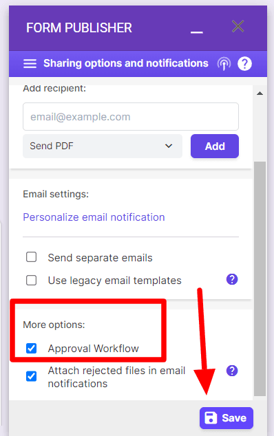 Image accompanying: Step 2: Enable approval workflow in Google Forms