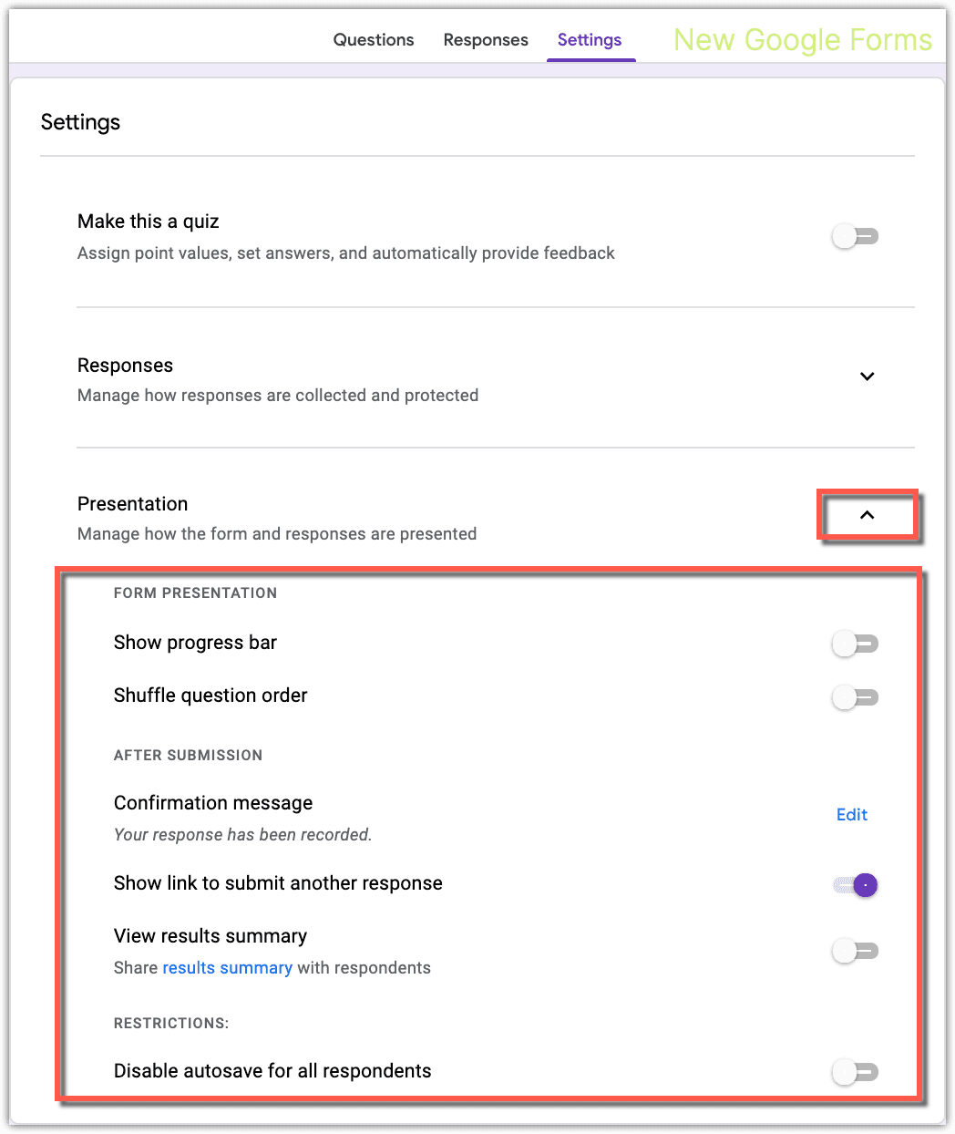 Image accompanying: Presentation settings