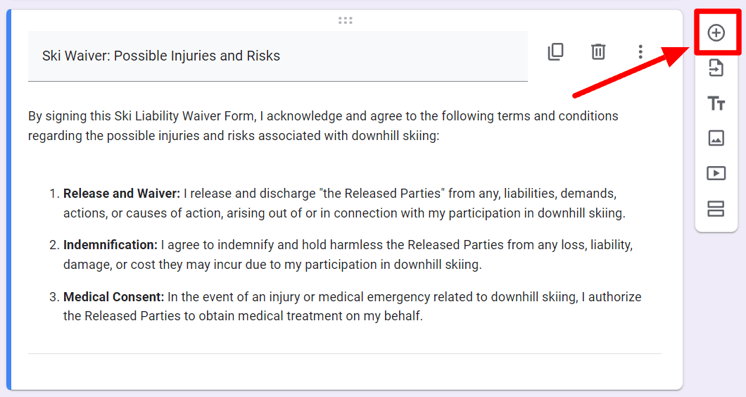 Image accompanying: Step 4: Include fields to enter name and accept risks
