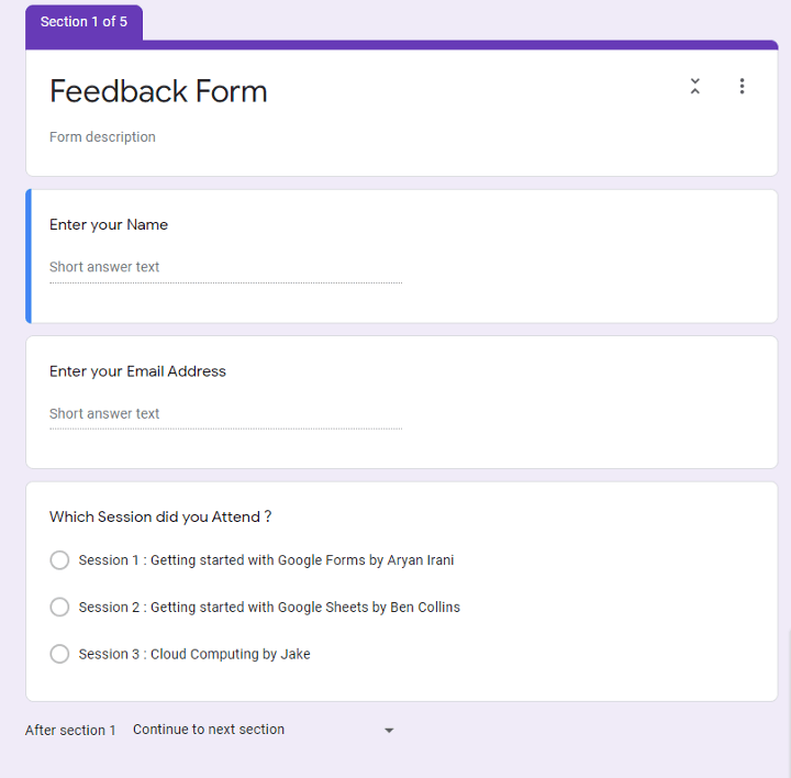 Image accompanying: Step 1: Sample Question to Test Google Forms Conditional Branching
