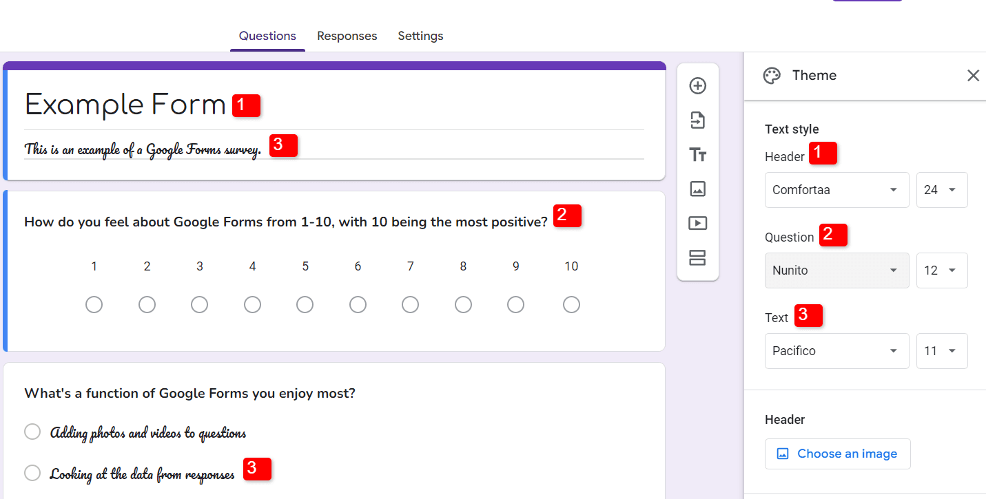 Image accompanying: Step 3: Choose your Google Form font