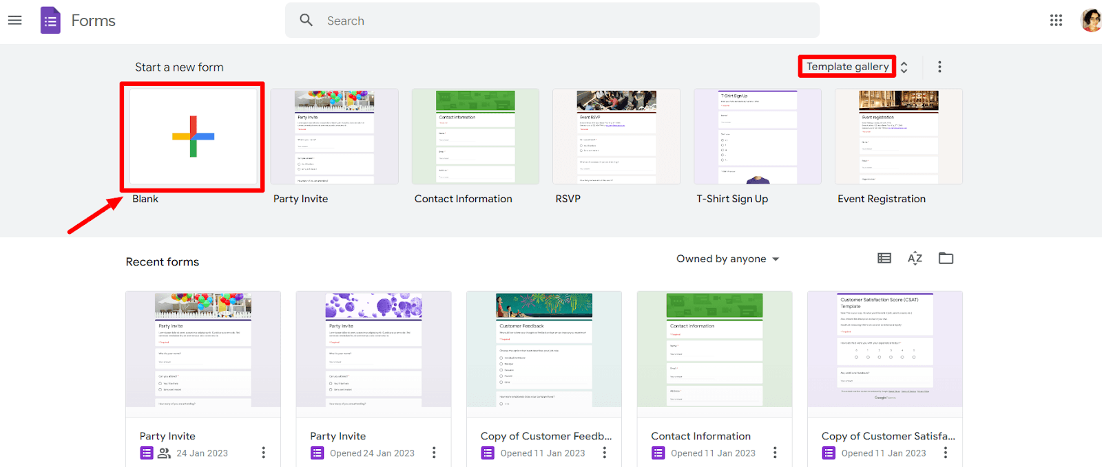Image accompanying: Step 1: Open up a new Google Form