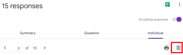 Image accompanying: Step 3: Delete the Google Forms response