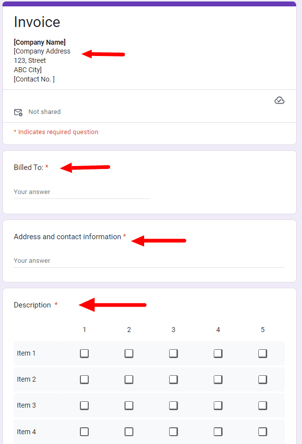 Image accompanying: Step 2: Create an invoice form on Google Forms