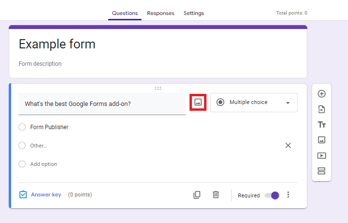 Image accompanying: Step 2: Click the “Add Image” button in Google Form