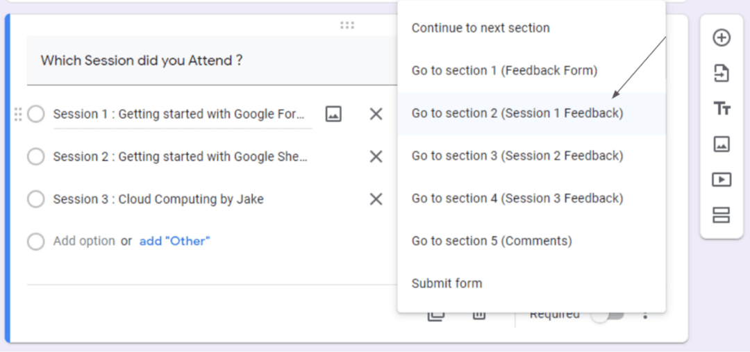 Image accompanying: Step 3: How to Use the Branching Questions Feature in Google Forms