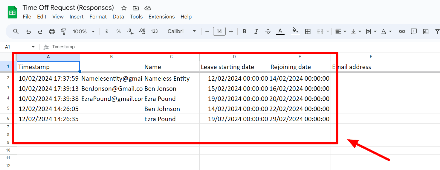Image accompanying: Open up the Google Sheet of responses