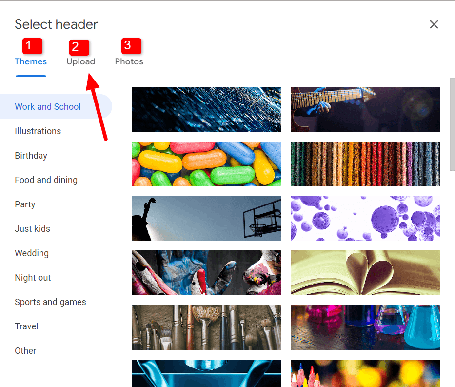Image accompanying: Step 3: Choose a header image for Google Forms