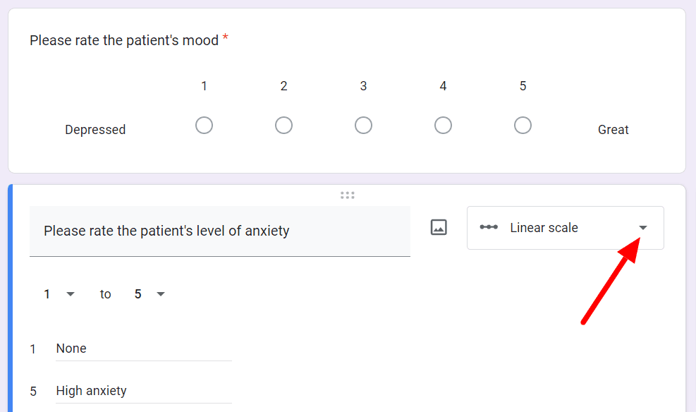 Image accompanying: Step 4: Use multiple choice or linear scale for severity of symptoms