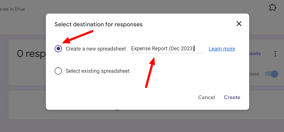 Image accompanying: Step 3: Link to an expense spreadsheet for responses
