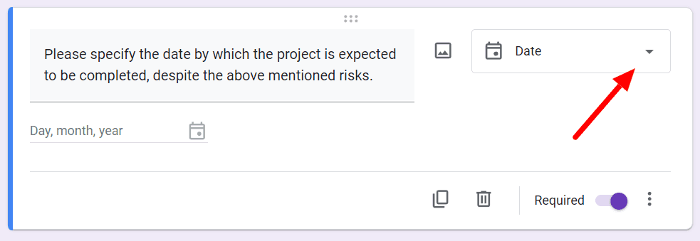 Image accompanying: Step 6: Use the date question for a completion date
