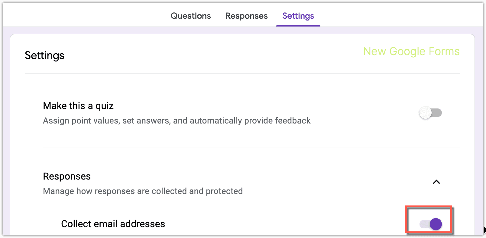 Image accompanying: Google Forms Collect Email Address Settings