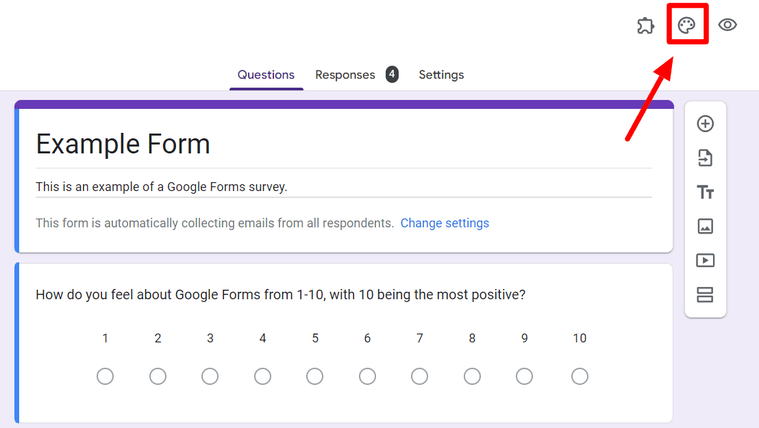 Image accompanying: Step 2: Open Google Forms Theme settings