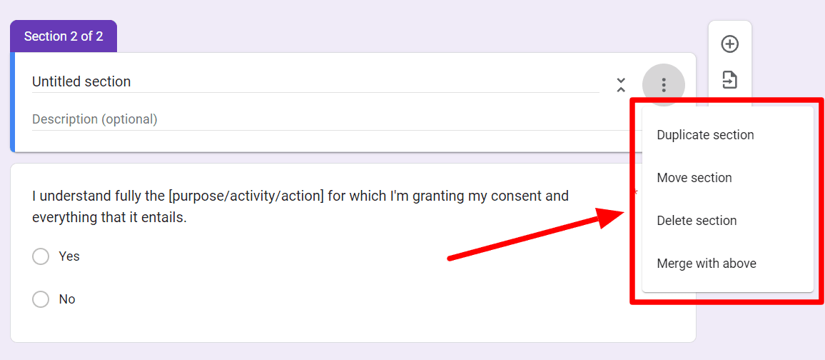 Image accompanying: Step 5: Split up questions into sections appropriately