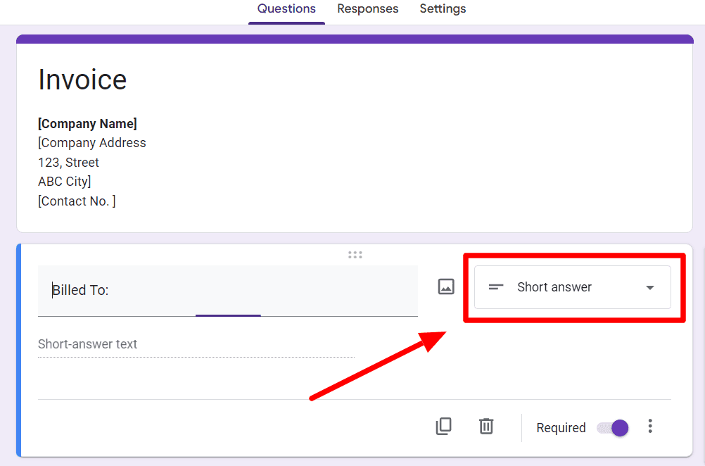 Image accompanying: Step 2: Create an invoice form on Google Forms