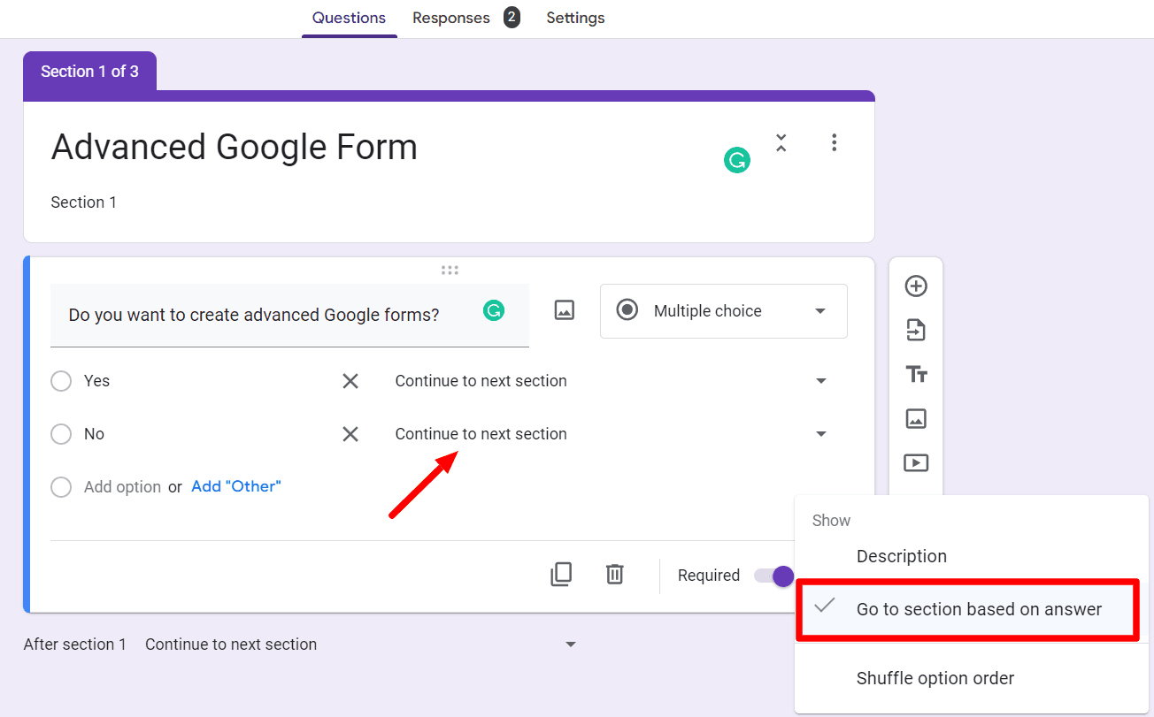 Image accompanying: Branching and skip logic in Google Forms