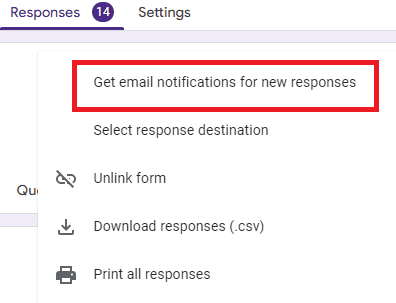 Image accompanying: Step 4: Enable “Get email notifications for new responses”