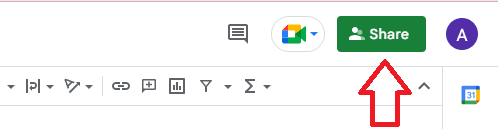 Image accompanying: Step 4: Click “Share” in your Google Sheet