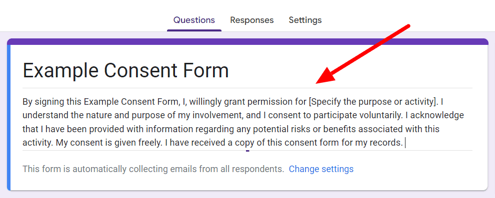 Image accompanying: Step 2: Add a consent statement