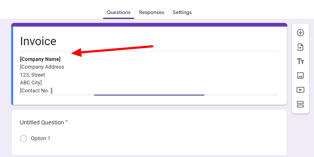 Image accompanying: Step 2: Create an invoice form on Google Forms