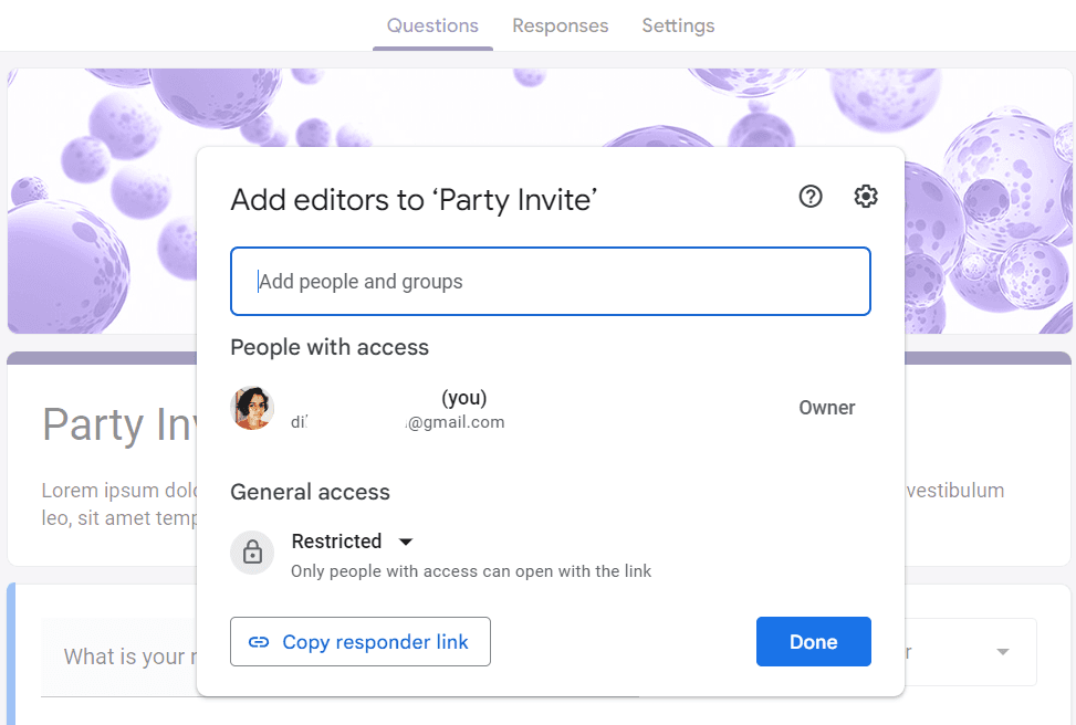 Image accompanying: Step 3: Share a Google Form by adding collaborators