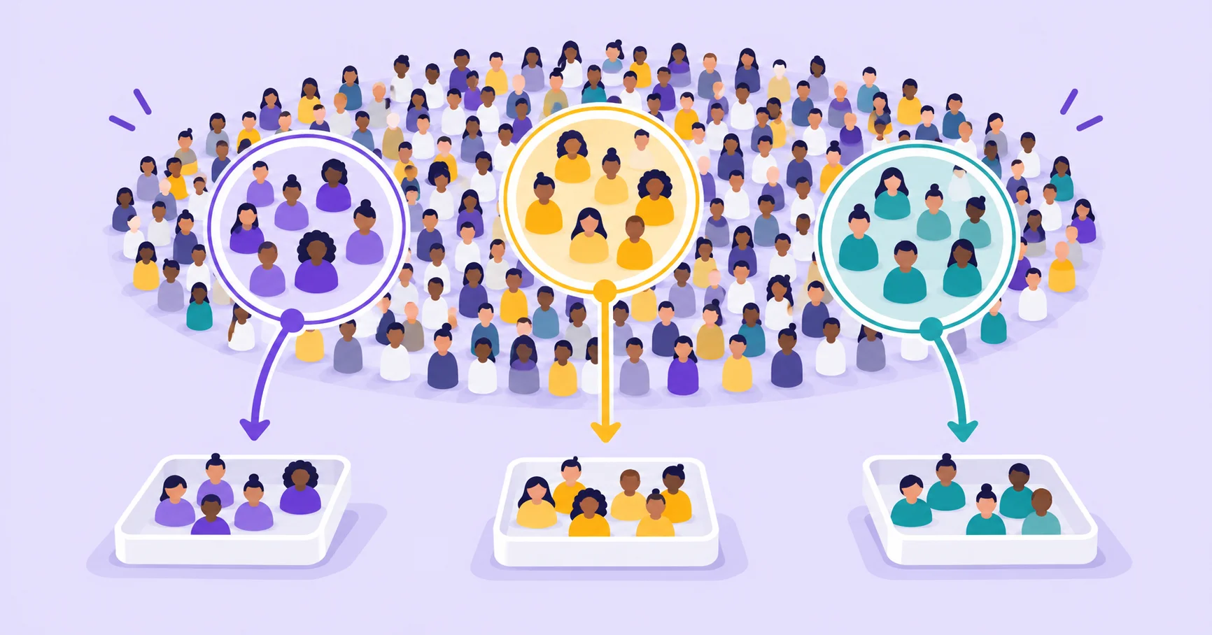 Representative groups selected from a larger population for research