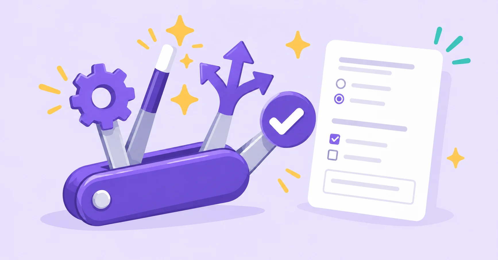 A multitool beside a survey represents practical form creation shortcuts