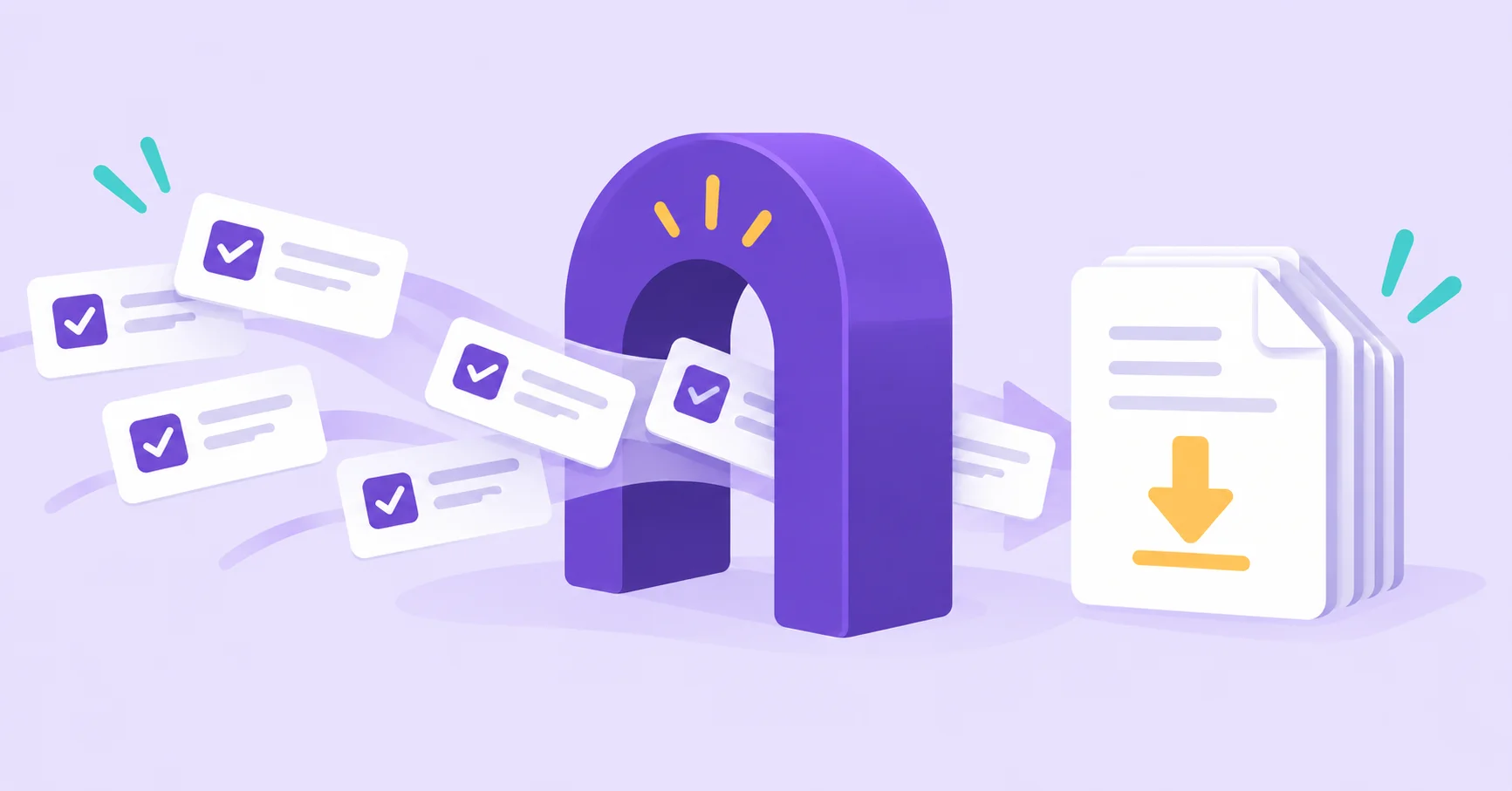 Survey responses converted into a stack of printable documents