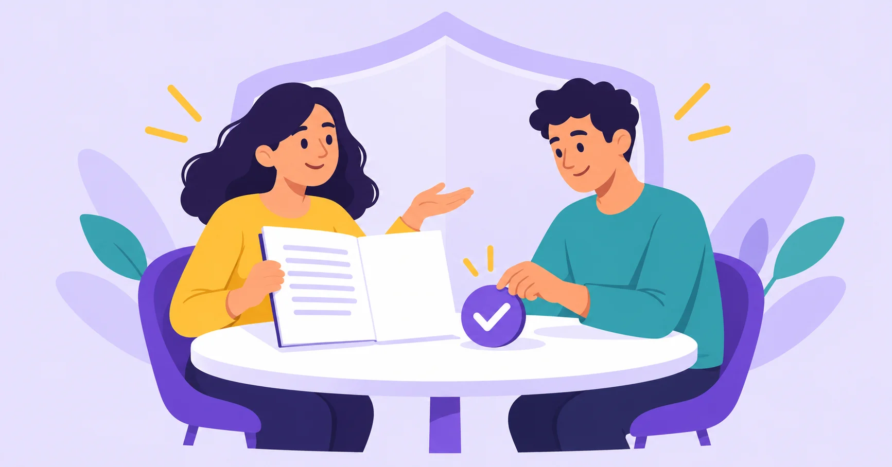 Two people reviewing information and making a voluntary consent choice