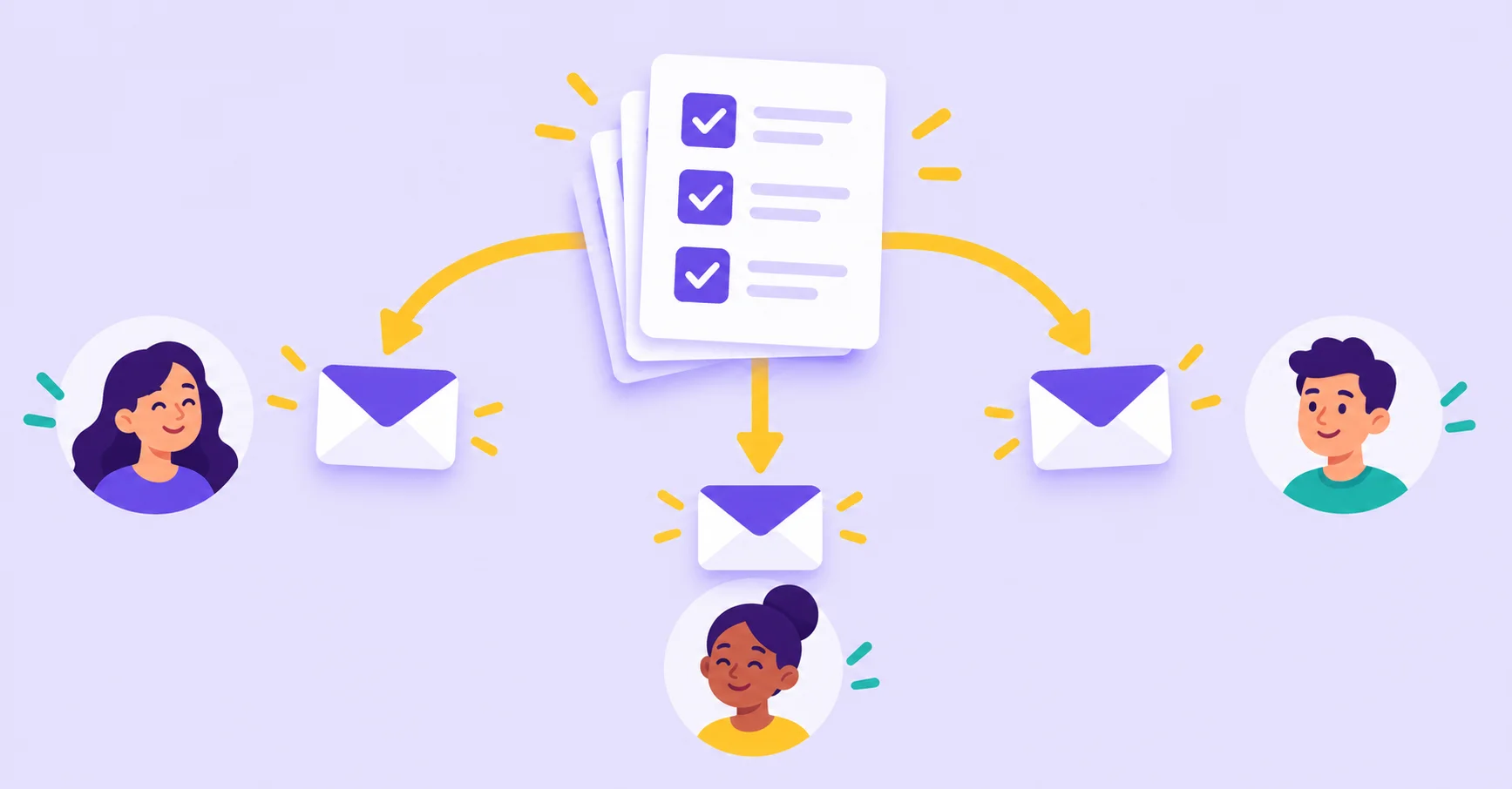 Completed response forms shared by envelope with three recipients