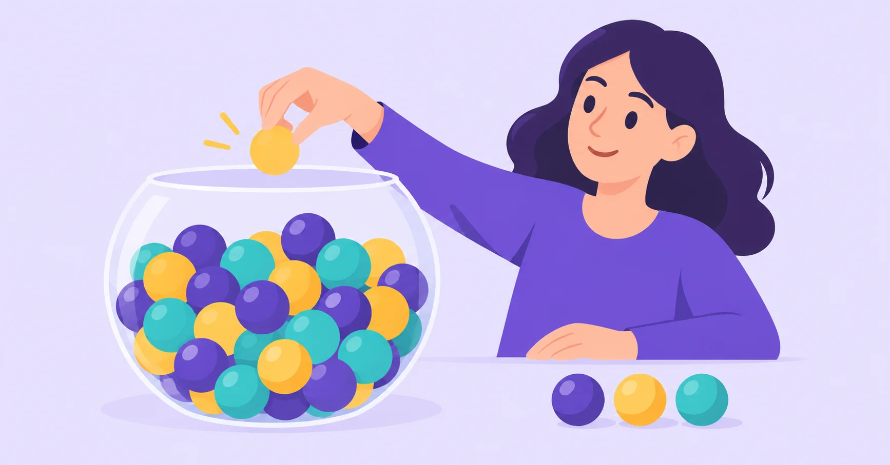 Person selecting a colored ball at random from a bowl