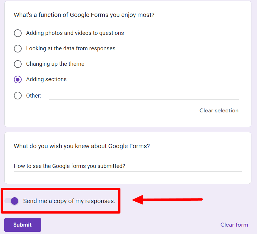 Image accompanying: Step 2: Have a copy of your responses sent to you