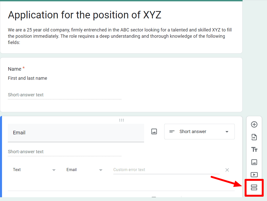 Image accompanying: Step 3: Separate questions into sections