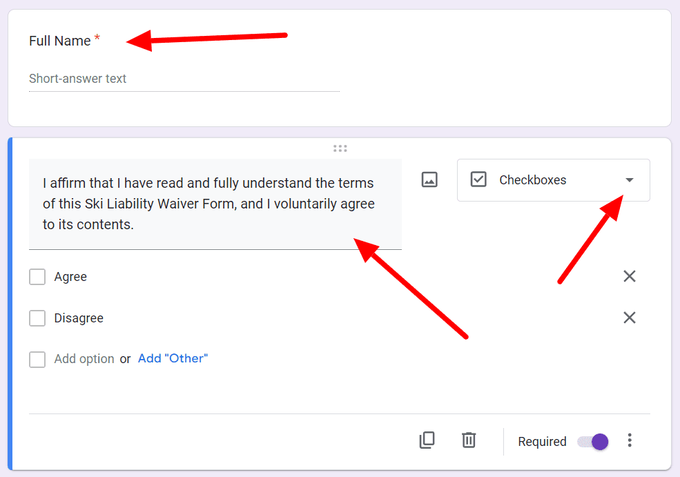 Image accompanying: Step 4: Include fields to enter name and accept risks