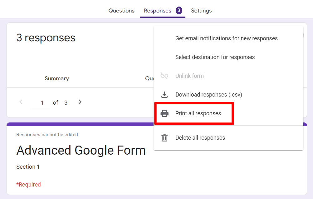 Image accompanying: Step 3: Click ‘Print all responses’