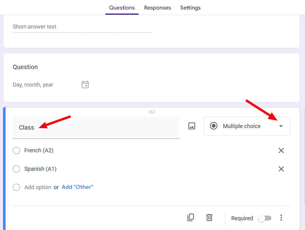 Image accompanying: Step 3: Add the necessary question fields